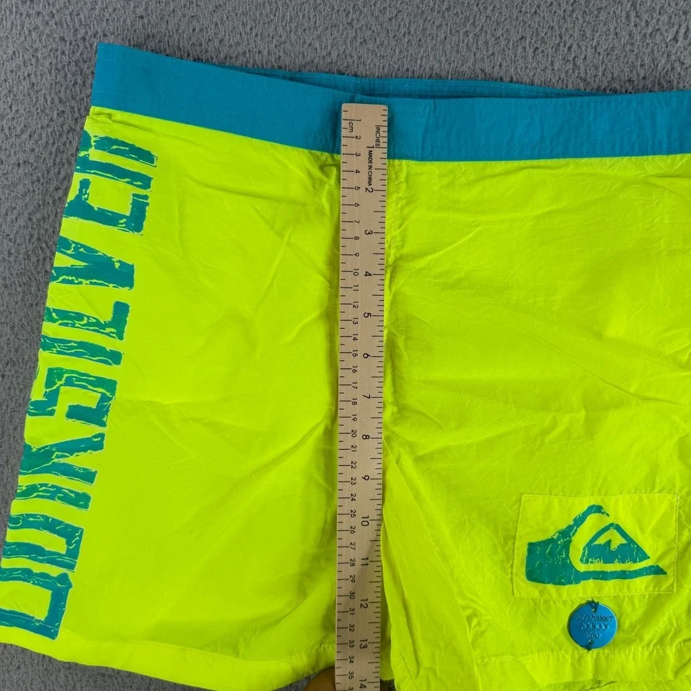 Quiksilver Board Shorts Mens 31 Neon Yellow Teal Vintage 90s Made in USA 1M25 WD